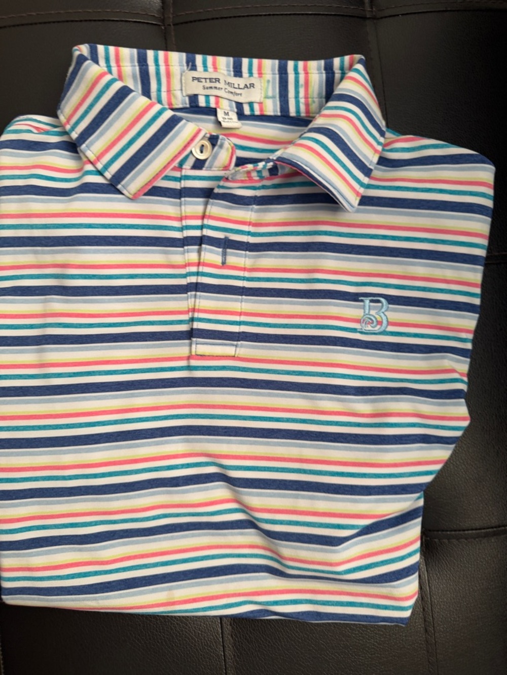 Peter Millar Striped Polo in Blue, White, Pink & Teal